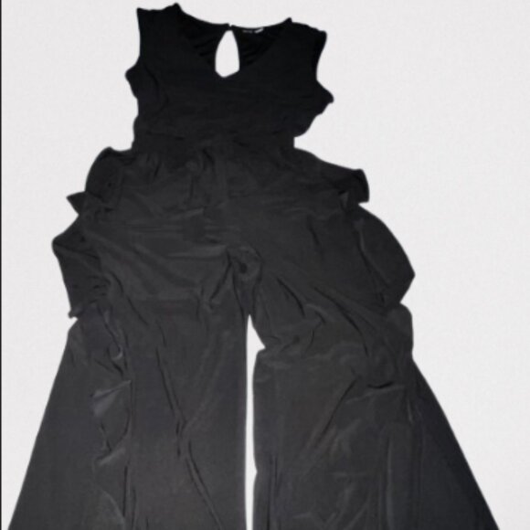 EMMA & MICHELE black Ruffle Leg Jumpsuit with Slits - Picture 6 of 16